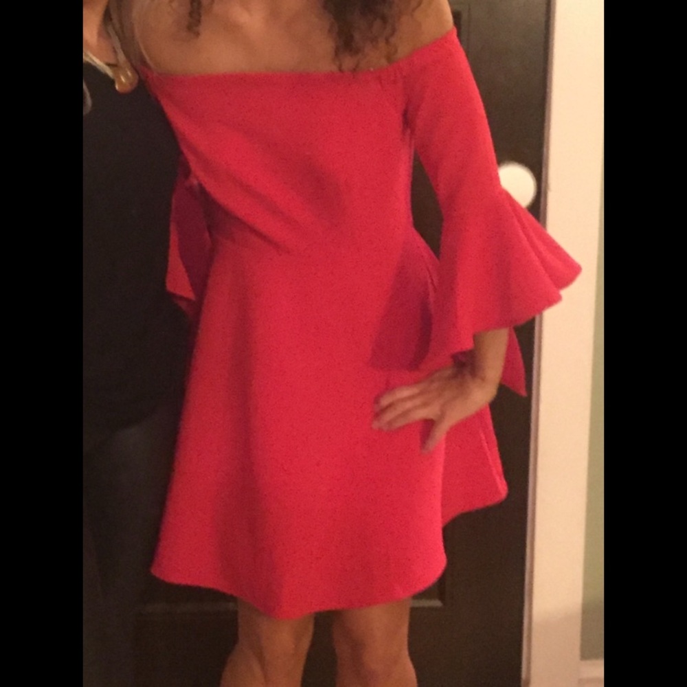 Red off the shoulder dress